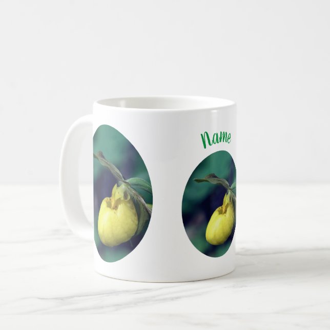 Caneca De Café Flor do Slipper Amarelo Personalizado (Frente Esquerda)