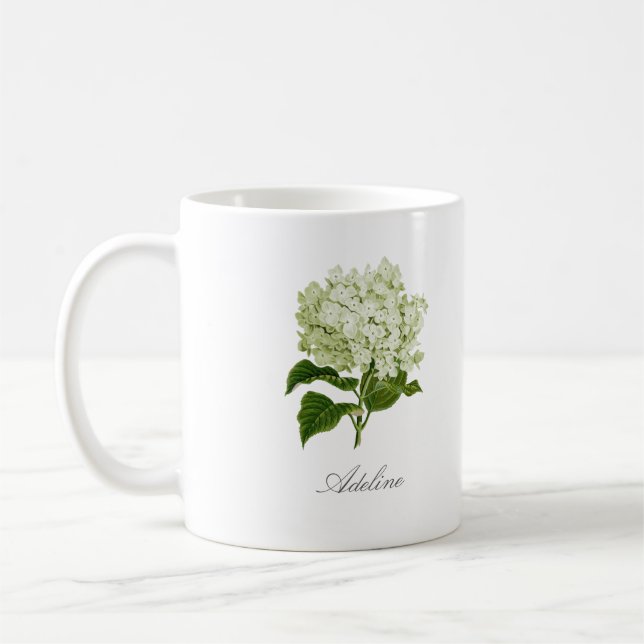 Caneca De Café Flor e Nome Personalizado de Hydrangea Verde e Bra (Esquerda)