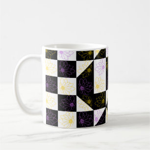 Caneca De Café flor em padrão monocromático de controlo estético