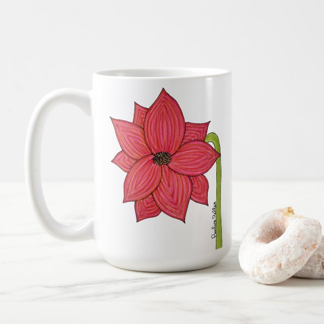 Caneca De Café Flor Estrela Vermelha (Com Donut)