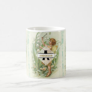 Caneca De Café Flor Fada Snowbells Vintage Art Monograma Denomina