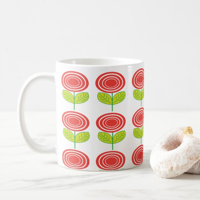 Caneca De Café Flor Geométrico Flor Vermelha (Com Donut)