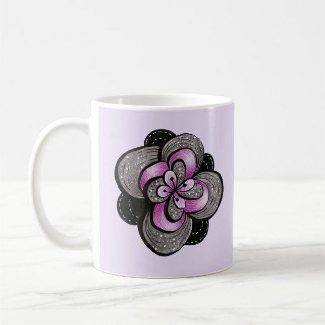 Caneca De Café Flor Gótica Purple Abstrato Floral Preto (Esquerda)