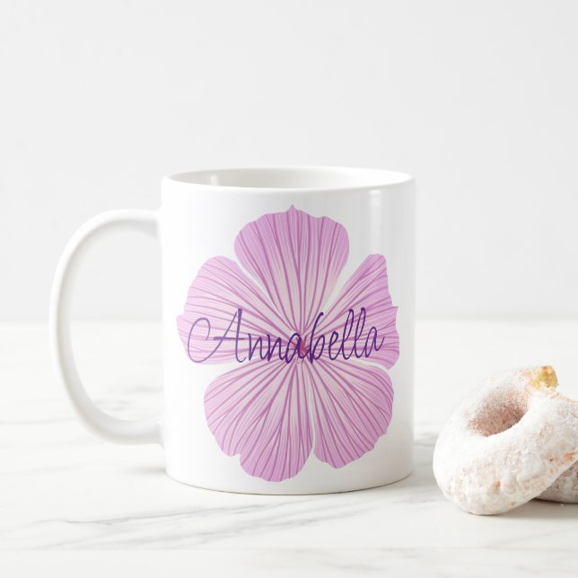 Caneca De Café Flor Lavatera Rosa (Com Donut)