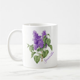 Caneca De Café Flor Lilac Verde Roxo Nome Personalizado Botânico