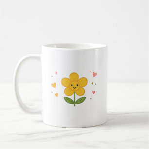 Caneca De Café Flor Linda Amarela Kawaii Sorriso Margarida Faísca