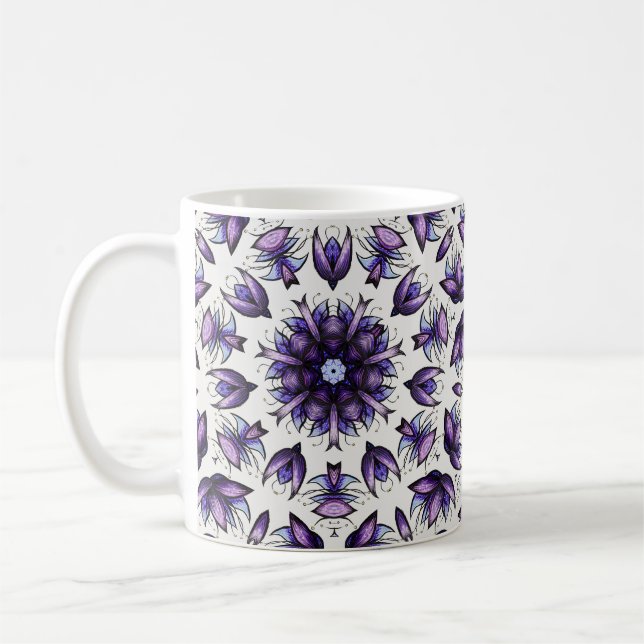 Caneca De Café Flor Mandala Abstrato Kaleidoscópico Padrão (Esquerda)