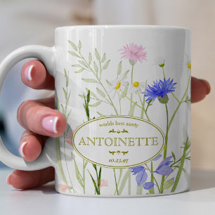 Caneca de Café Flor Multicolor Adicione um Nome Ót