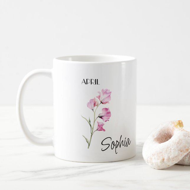 Caneca De Café Flor Personalizada de Abril (Com Donut)