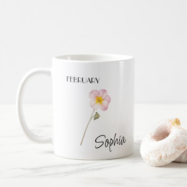 Caneca De Café Flor Personalizada de Fevereiro (Com Donut)