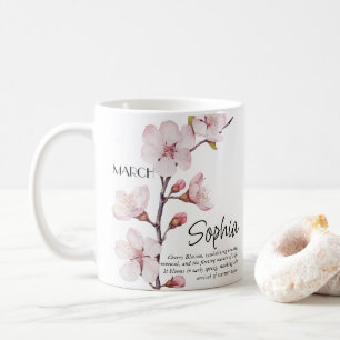 Caneca De Café Flor Personalizada do Mês de Nascimento Março