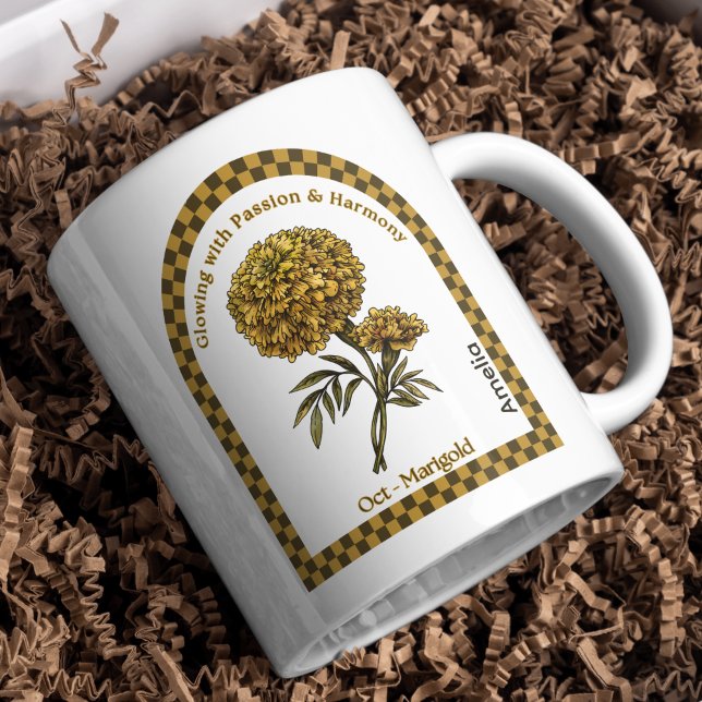 Caneca De Café Flor Personalizado do Mês de Nascimento de Outubro (Criador carregado)