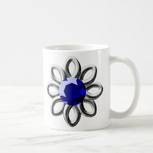 Caneca De Café Flor prateada com pedra azul