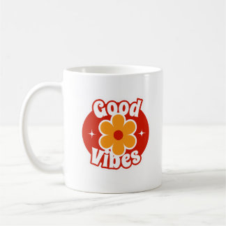 Caneca De Café Flor Retro de Boas Vibrações | Floral Po dos Anos