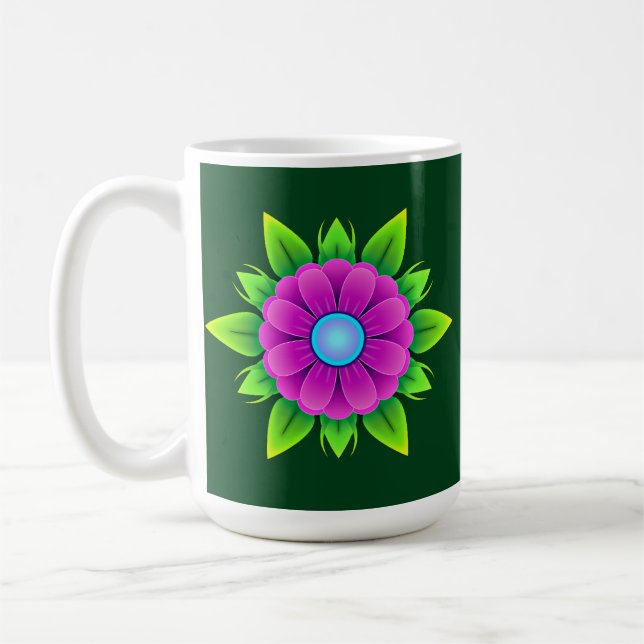 Caneca De Café Flor Rosa com Folhas Verdes-23856 (Esquerda)