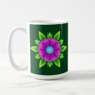 Caneca De Café Flor rosa com folhas verdes-23857