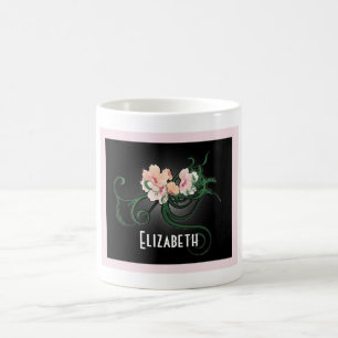 Caneca De Café Flor rosa com giras verdes personalizadas