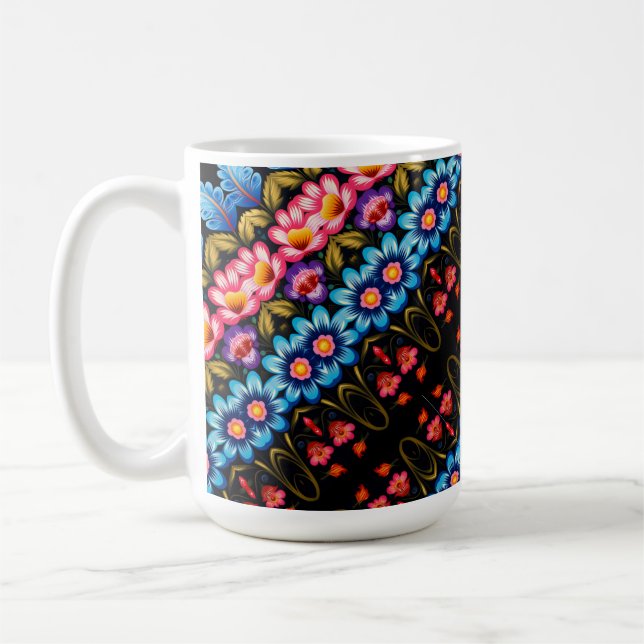 Caneca De Café Flor rosa e azul (Esquerda)