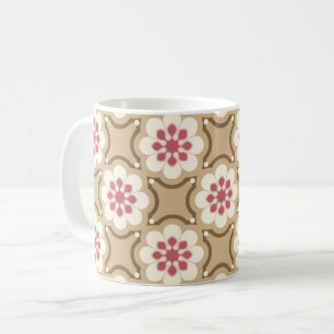Caneca De Café Flor rosa e bege