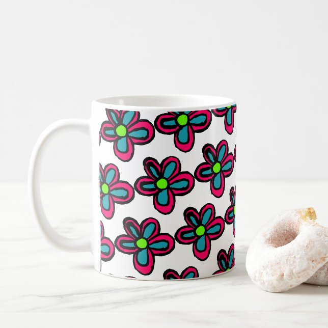 Caneca De Café Flor Rosa Fofo (Com Donut)