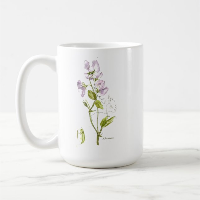 Caneca De Café Flor roxa de ervilha doce e ditado (Esquerda)