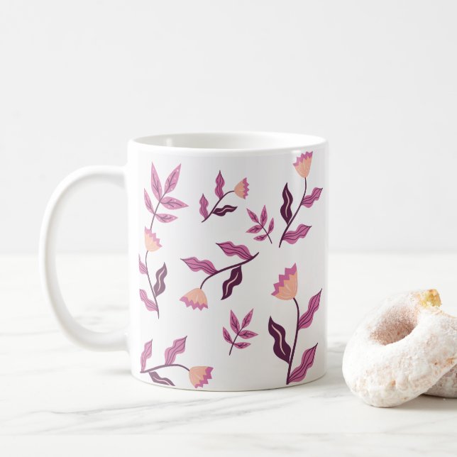 Caneca De Café Flor Roxo Artístico (Com Donut)