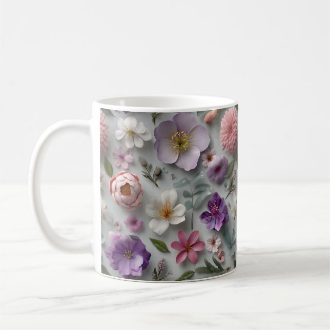 Caneca De Café Flor Selvagem 3D, bonito, Rosa E Roxo (Esquerda)