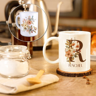 Caneca De Café Flor Selvagem Autumn Watercolor Inicial R