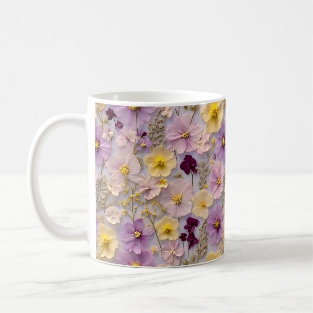 Caneca De Café Flor Selvagem bonito, Rosa E Amarelo (Esquerda)