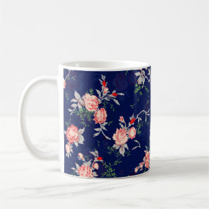 Caneca De Café Flor sem costura, abstrato, floral, traseiro