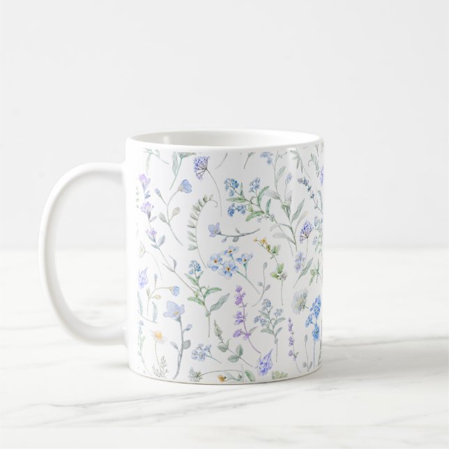 Caneca De Café Flor Silvestre Aquarela Roxo Azul (Esquerda)