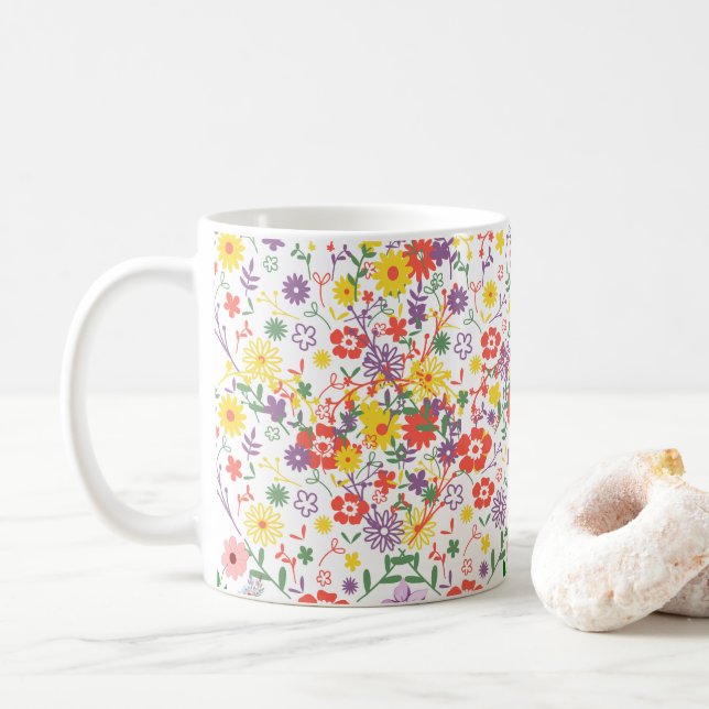 Caneca de Café Flor Silvestre Elegante | Botânica  (Com Donut)