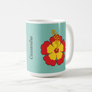 Caneca De Café Flor Tropical de Red Hibiscus Adicione seu nome