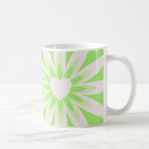Caneca De Café Flor verde e branca com design do teste padrão do