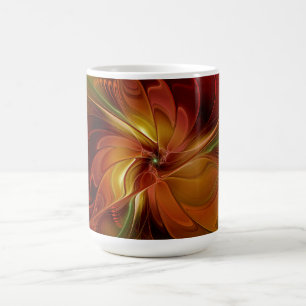 Caneca De Café Flor verde-laranja-abstrato Vermelho Castanho-Cast