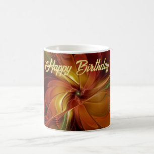 Caneca De Café Flor verde-laranja-abstrato Vermelho Castanho-Cast