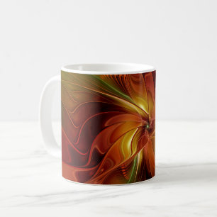 Caneca De Café Flor verde-laranja-abstrato Vermelho Castanho-Cast