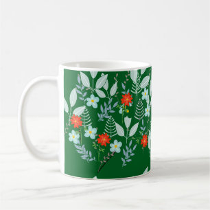 Caneca De Café Flor Vermelha + Folhas Verdes
