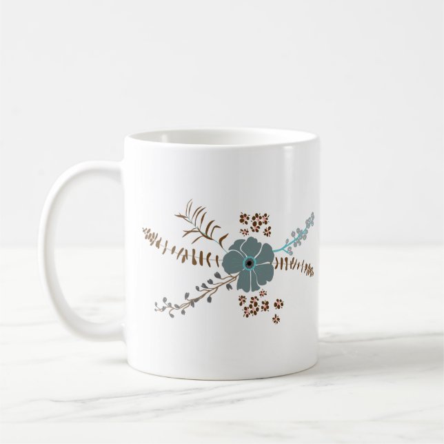 Caneca De Café Flor Whimetizante Mistura Cinza Rosa Teal Flutuant (Esquerda)