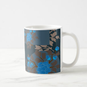 Caneca De Café flora castanha azul