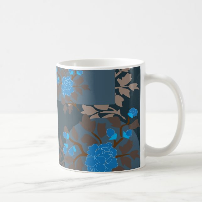 Caneca De Café flora castanha azul (Direita)