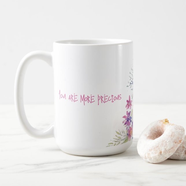 Caneca De Café florais brancos cor-de-rosa pastel (Com Donut)