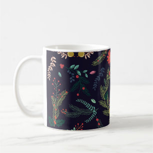 Caneca De Café Florais de Natal desenhados à mão: coleção vintage