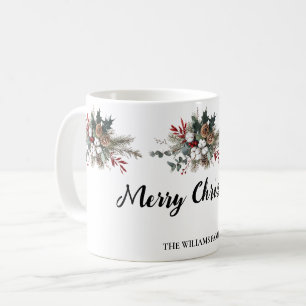 Caneca De Café Florais Elegantes de Natal Personalizados Feliz Na