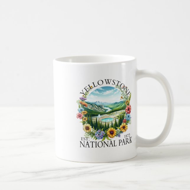 Caneca De Café Florais Parque Nacional de Yellowstone Caminhadas  (Direita)
