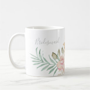 Caneca De Café Florais Rustic Watercolor em Sage Green Bridesmaid