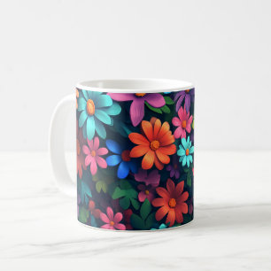 Caneca De Café Floral 3D com Flores Botânicas Coloridas, Presente