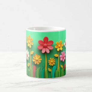Caneca De Café Floral 3D com Flores Botânicas Coloridas, Presente