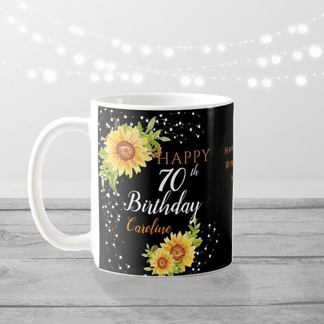 Caneca De Café Floral 70 Birthday Sunflower (Criador carregado)