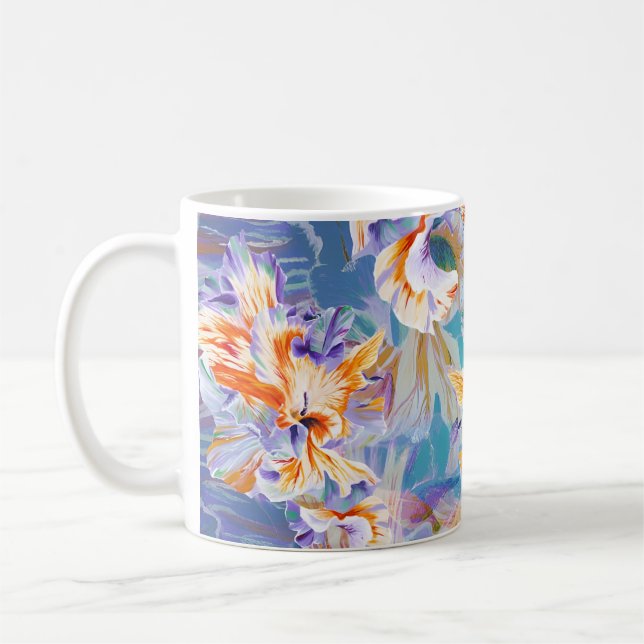 Caneca de Café Floral Abstrata em Laranja e Azul V (Esquerda)